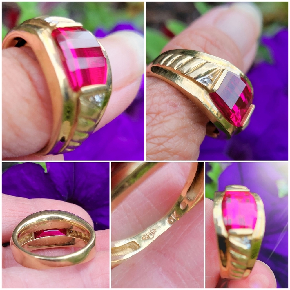 10k Gold Ruby Diamonf Men's Ring Sz 9.5